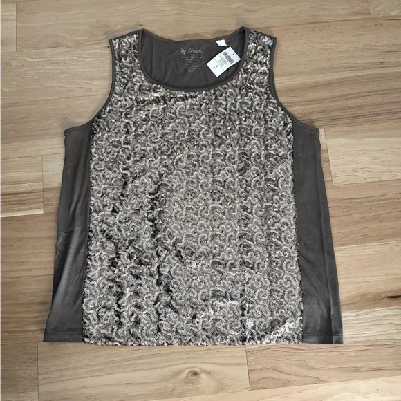 Chico’s Shimmer Glimmer Tank Taupe round neck size 3 - Picture 1 of 8